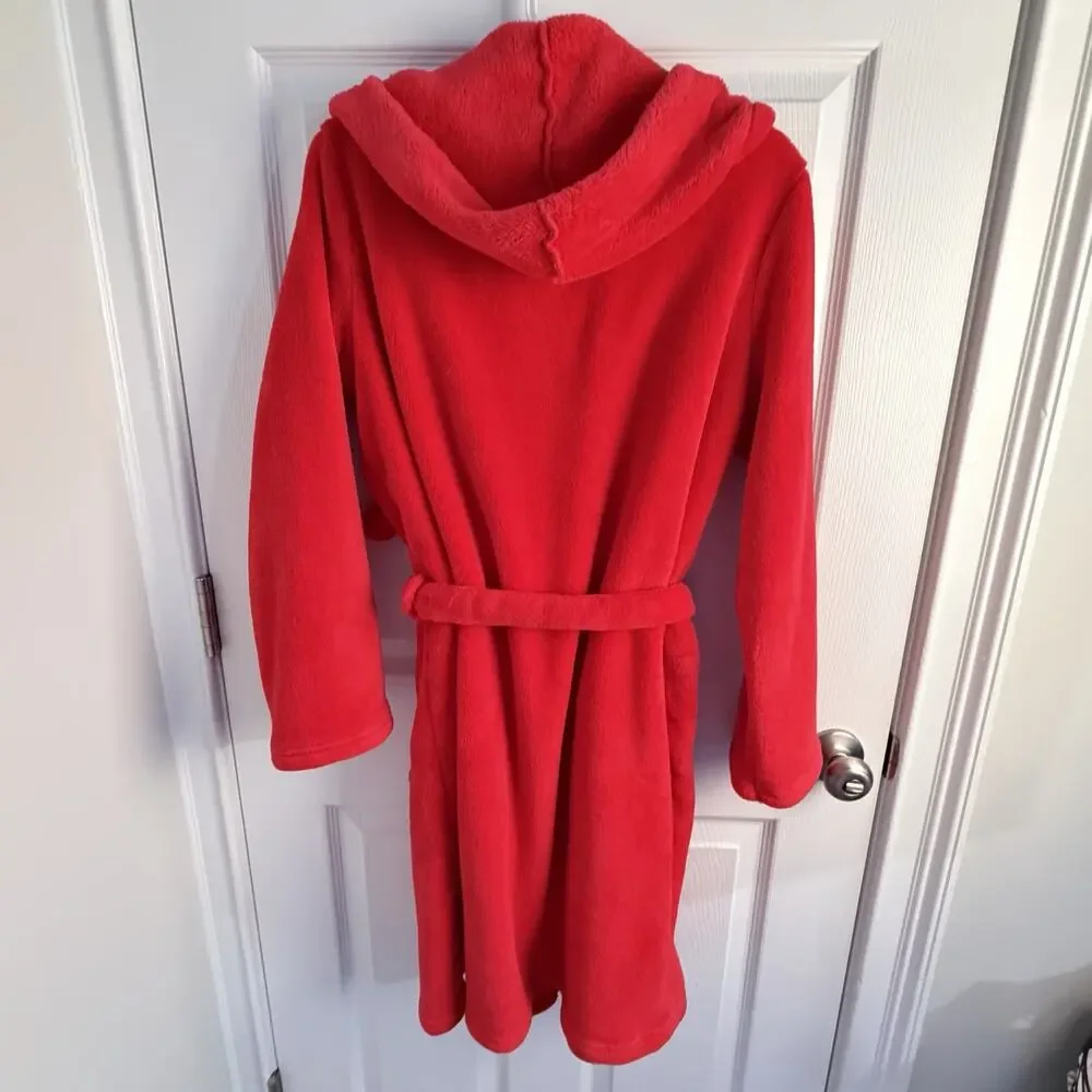 VICTORIA'S SECRET Cozy Plush Sherpa Hooded Robe Red Fleece Short Sexy Pom Pom M